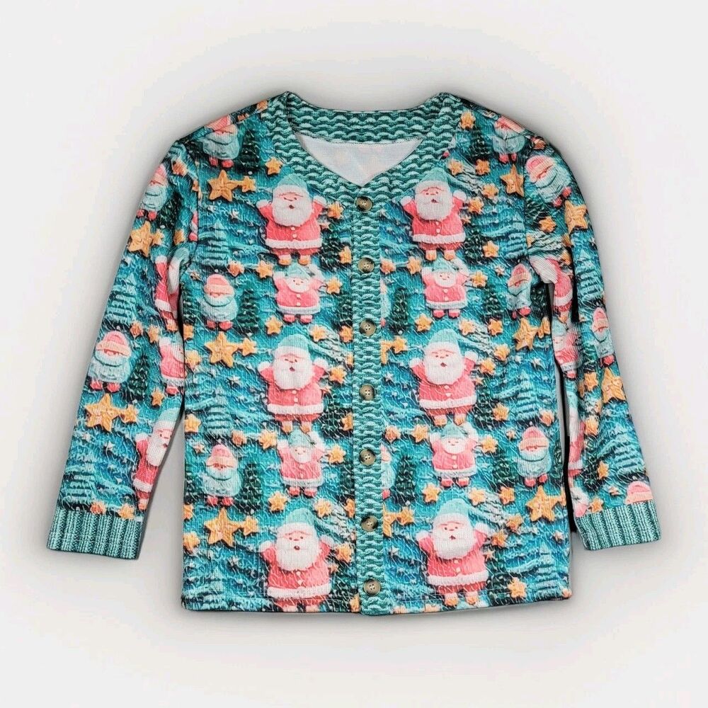 Santa Claus In Candy Land Christmas Button Up Sweater Party  Women's Size S